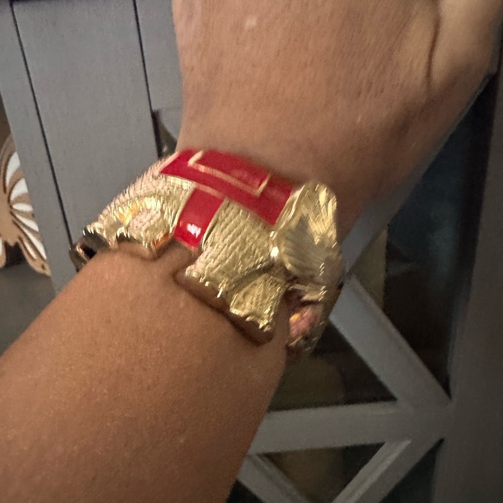 Elephant Shaped Silver and Red Bracelet